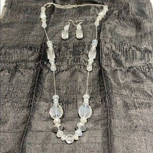 clear glass and silver bead necklace w earrings